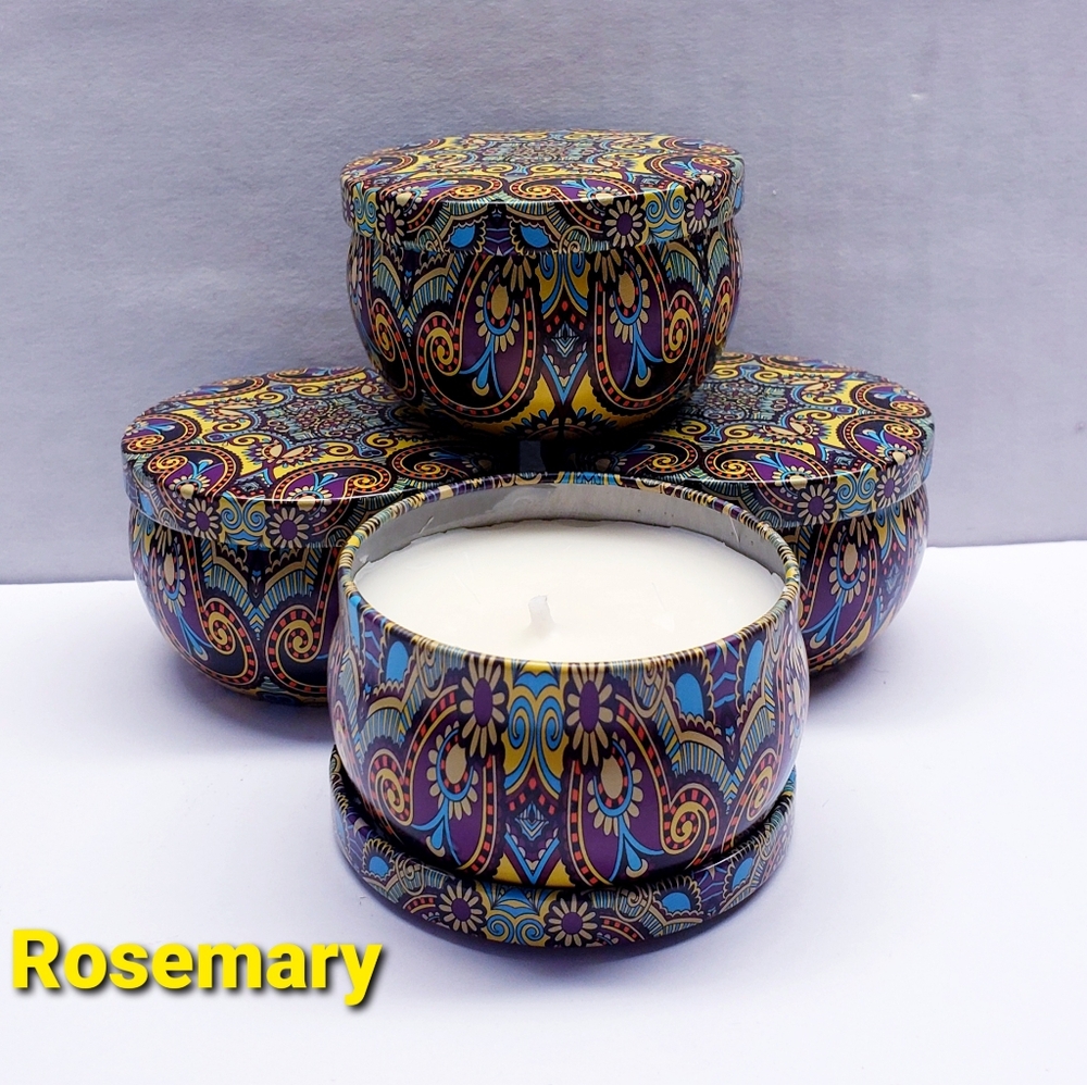 ROSEMARY Scented Mini Tin Jar Soy Wax Candles, Aromatherapy candles, 2oz(4 pcs)